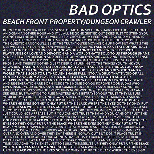 Artwork for the Beach Front Property / Dungeon Crawler single by Bad Optics