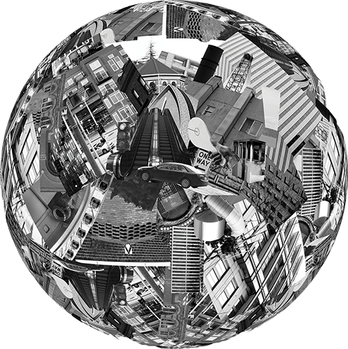 A spinning globe icon from the artwork for The Bounded World